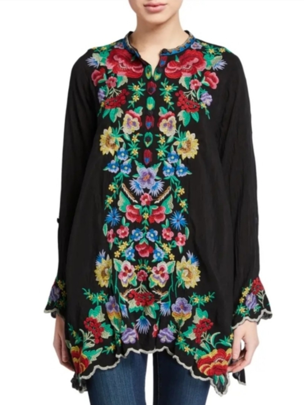 John Mark Gala Tunic Floral Embroidered Long Sleeve Blouse XL